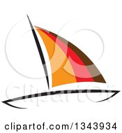 Poster, Art Print Of Sailboat With Orange Red And Brown Sails
