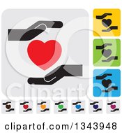 Poster, Art Print Of Rounded Corner Square Protective Hand And Heart App Icon Design Elements