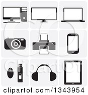 Poster, Art Print Of Grayscale Rounded Corner Square Computer And Gadget App Icon Design Elements