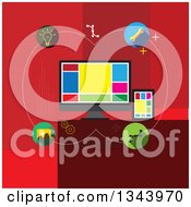 Poster, Art Print Of Flat Design Of Computer Web Design And Icons On Red