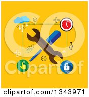 Poster, Art Print Of Flat Design Of Tools And Setting Icons Over Yellow