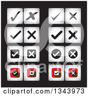 Poster, Art Print Of Square Check And X Mark App Icon Design Elements On Black