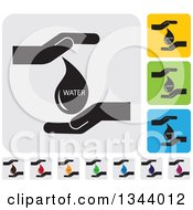 Poster, Art Print Of Rounded Corner Square Protective Hand And Water Drop App Icon Design Elements