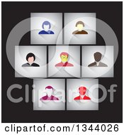 Clipart Of Gray Shaded Squares With Business Men And Women Avatars Over Black Royalty Free Vector Illustration by ColorMagic