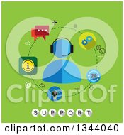 Clipart Of A Flat Design Customer Service Worker With Support Text On Green Royalty Free Vector Illustration