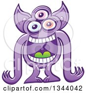 Cartoon Crazy Purple Three Eyed Alien Or Monster Laughing