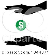 Poster, Art Print Of Pair Of Black Silhouetted Hands Framing A Green Dollar Currency Symbol