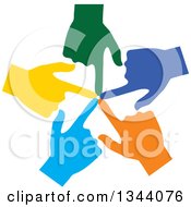 Poster, Art Print Of Circle Of Colorful Human Hands Pointing Inwards