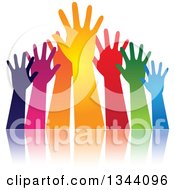 Poster, Art Print Of Group Of Colorful Human Hands Reaching And Reflection