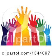Poster, Art Print Of Group Of Colorful Human Hands Reaching
