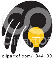 Poster, Art Print Of Black Hand Pinching Or Holding A Yellow Light Bulb