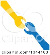 Poster, Art Print Of Yellow And Blue Arms And Hands Reaching For Each Other