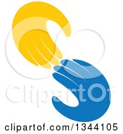 Poster, Art Print Of Yellow And Blue Hands Reaching For Each Other