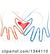 Clipart Of Blue And Red Hands Forming A Frame Around A Heart Royalty Free Vector Illustration