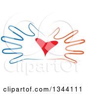 Poster, Art Print Of Open Blue And Red Hands With A Heart