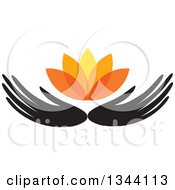 Poster, Art Print Of Black Hands Holding An Orange Water Lily Lotus Flower