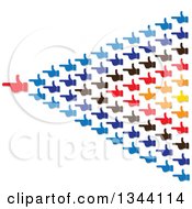 Clipart Of A Group Of Colorful Pointing Hands Following A Red Leader Royalty Free Vector Illustration