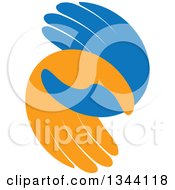 Poster, Art Print Of Blue And Orange Human Hands Entwined At The Thumbs