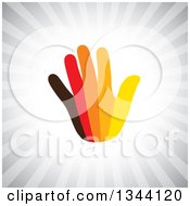 Clipart Of A Colorful Hand Over Gray Rays Royalty Free Vector Illustration