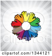 Poster, Art Print Of Circle Of Colorful Human Hands Over Gray Rays