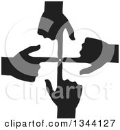 Clipart Of Black Silhouetted Hands Pointing Inwards Royalty Free Vector Illustration