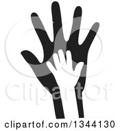 Clipart Of A White Silhouetted Childs Hand Over A Blank Parents Hand Royalty Free Vector Illustration