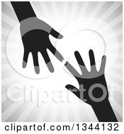 Poster, Art Print Of Black Arms And Hands Reaching For Each Other Over Gray Rays