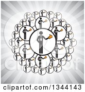 Clipart Of Circles Of Business Men Giving Thumbs Up Over Gray Rays Royalty Free Vector Illustration