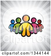 Clipart Of A Group Of Colorful People Over Gray Rays Royalty Free Vector Illustration