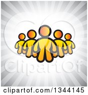 Clipart Of A Team Of Yellow People Over Gray Rays Royalty Free Vector Illustration