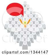 Clipart Of A Successful Cheering And Talking Yellow Person Standing Out From A Gray Crowd Royalty Free Vector Illustration by ColorMagic