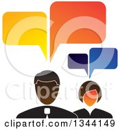 Clipart Of A Business Man And Woman With Speech Balloons Royalty Free Vector Illustration