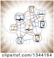 Poster, Art Print Of Network Of Talking People And Gadgets Over Sepia Rays