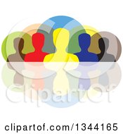 Poster, Art Print Of Colorful Team Of Silhouetted Men From The Shoulders Up Over Circles And A Reflection