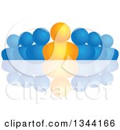 Clipart Of A Gradient Orange Boss And Team Of Blue People And Reflection Royalty Free Vector Illustration