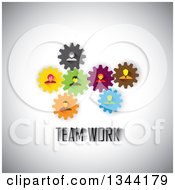 Poster, Art Print Of Business Men And Women In Colorful Gears Over Teamwork Text On Shading