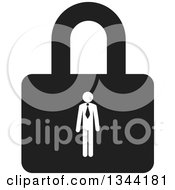 Clipart Of A White Business Man On A Black Padlock Royalty Free Vector Illustration