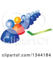 Poster, Art Print Of 3d Orange Man Standing Out In A Line Of Blue People With A Green Check Mark