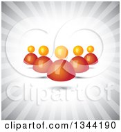 Clipart Of A 3d Orange Business Team Over Gray Rays Royalty Free Vector Illustration
