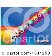 Poster, Art Print Of Row Of 3d Colorful Bingo Balls Rolling Down A Rainbow Over Blue With Letter Balls