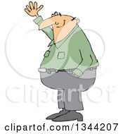 Clipart Of A Cartoon Chubby White Man Smiling And Gesturing Upwards Royalty Free Vector Illustration