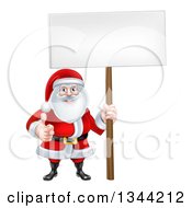 Poster, Art Print Of Cartoon Happy Christmas Santa Claus Holding A Blank Sign And Giving A Thumb Up