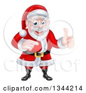 Clipart Of A Cartoon Happy Christmas Santa Claus Giving A Thumb Up And Pointing To The Right Royalty Free Vector Illustration