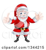 Clipart Of A Cartoon Happy Christmas Santa Claus Giving A Thumb Up And Waving Royalty Free Vector Illustration