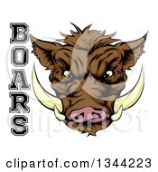 Cartoon Aggressive Brown Boar Mascot Head With Text