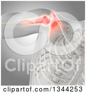 Poster, Art Print Of 3d Xray Of A Mans Painful Shoulder And Visible Skeleton On Gray
