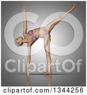 Poster, Art Print Of 3d Fit Caucasian Woman In A Yoga Pose On Gray 6