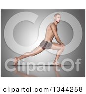 Clipart Of A 3d Fit Caucasian Man Stretching In A Yoga Pose On Gray 4 Royalty Free Illustration