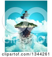 3d Crumbling Island With A Tree Floating Over Clouds In The Sky