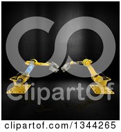 Poster, Art Print Of 3d Yellow Industrial Robotic Arms Over Metal